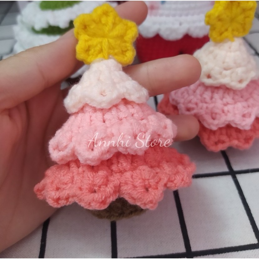 Móc khoá cây thông noel mini màu hồng, trang trí noel