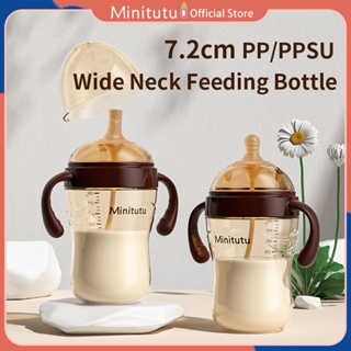 Bình Sữa Minitutu 7,2cm wide neck PP PPSU 300ml Chống rơi có tay cầm BPA