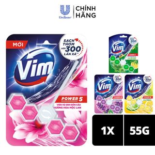 Viên tẩy bồn cầu Vim Power 5 sạch khuẩn thơm mát - viên 55g