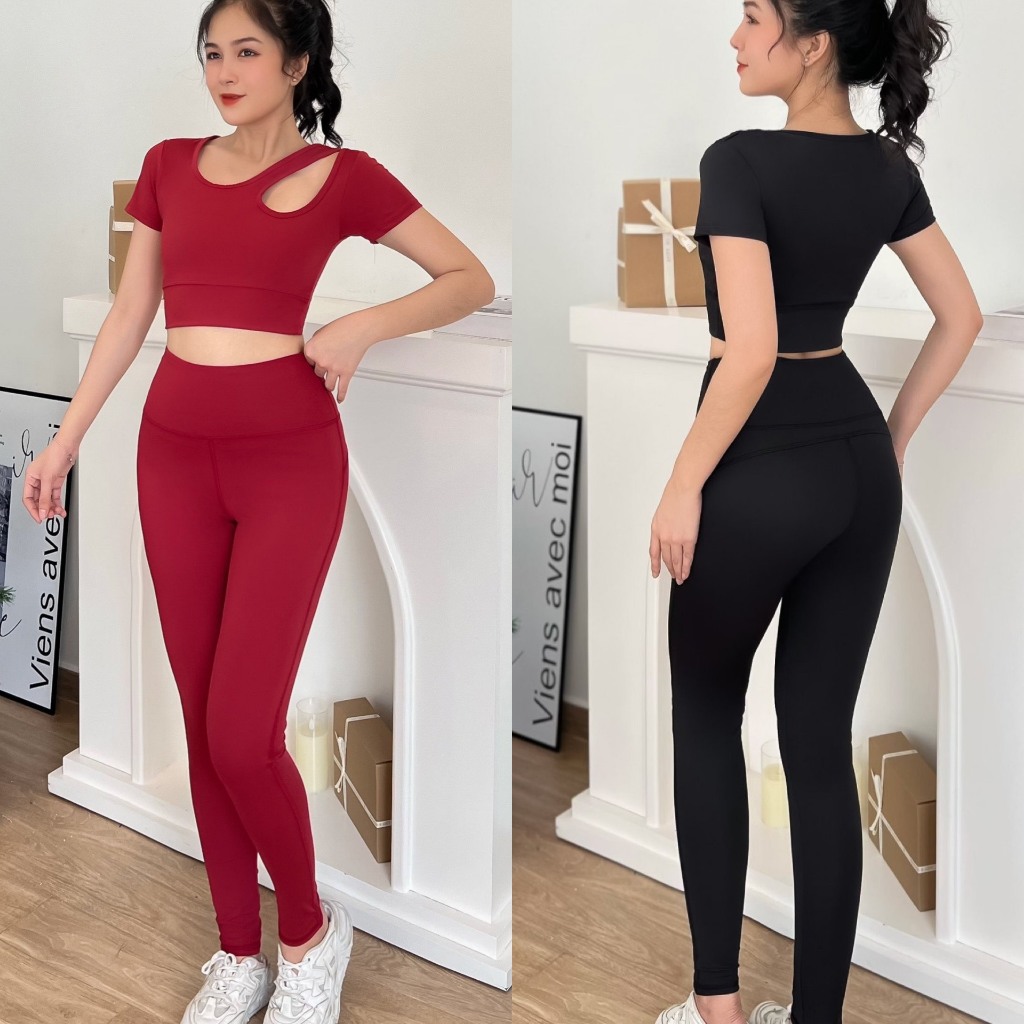 Quần áo tập Gym nữ cao cấp, bộ tập Gym yoga aerobic nữ có tay chất đẹp co giãn 4 chiều kèm mút-(D38)