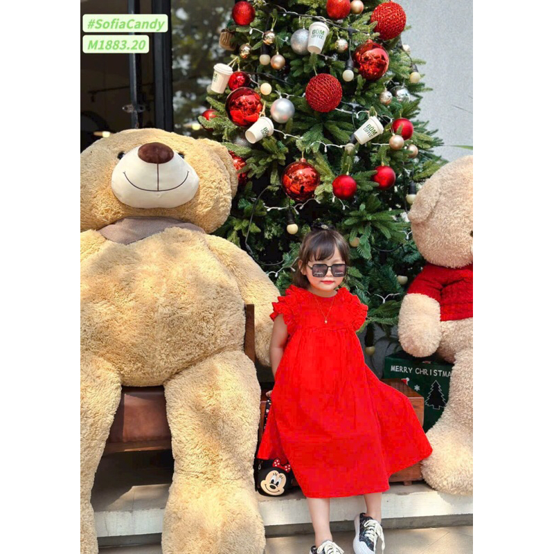 Váy thêu đỏ đẹp mặc Noel và Tết hàng của sofia candy Size 10-40kg