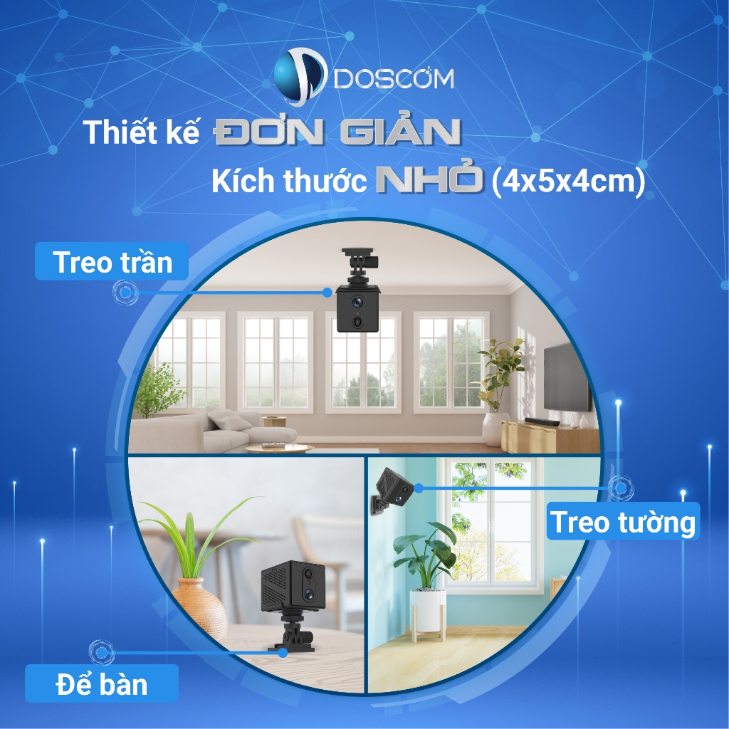 Camera Mini 4G Doscom DA-1 Pro Giám Sát An Ninh 360 độ - Hỗ Trợ Tầm Nhìn Đêm - Đàm Thoại 2 Chiều - Tặng Kèm Sim