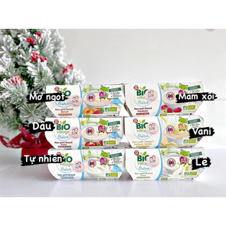 Sữa chua - váng sữa hữu cơ bio village bébé pháp cho bé 6m+ - lốc 4 hộp