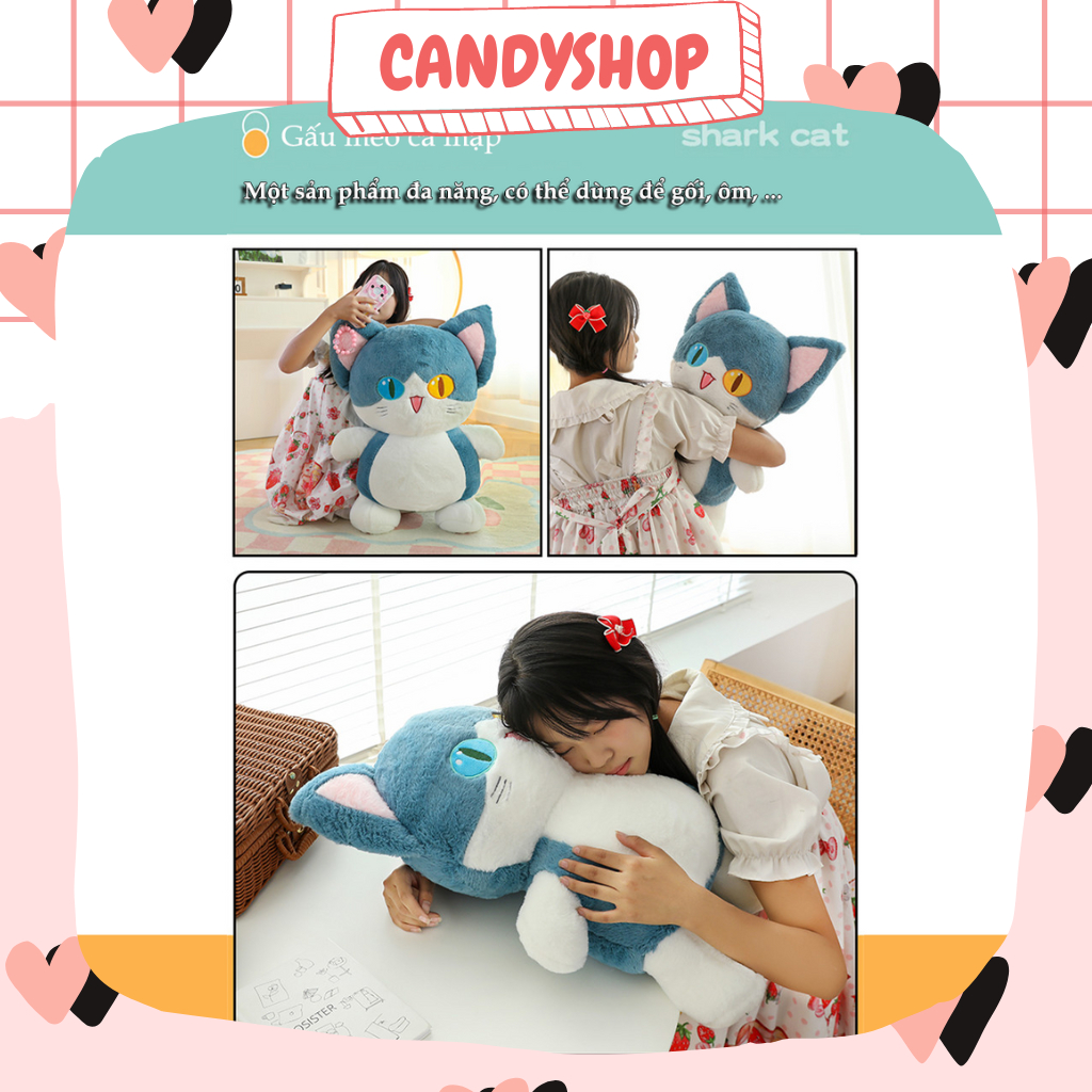 Mèo cá mập mắt 2 màu dáng đứng siêu đáng yêu siêu xinh  Có sẵn CANDYSHOP Thú nhồi bông