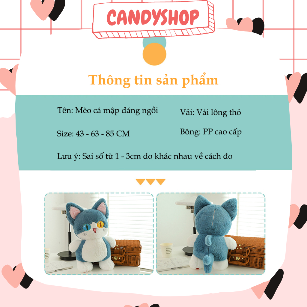 Mèo cá mập mắt 2 màu dáng đứng siêu đáng yêu siêu xinh  Có sẵn CANDYSHOP Thú nhồi bông