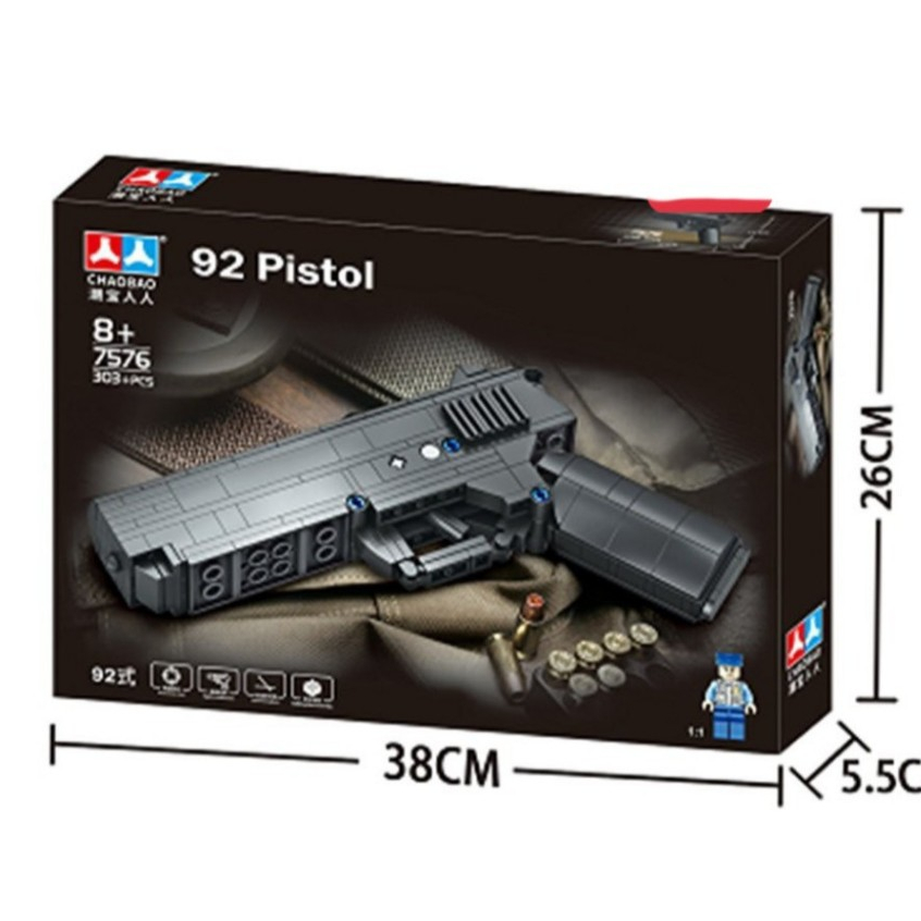Đồ chơi xếp hình Chaobao 7576 lắp ráp mô hình súng lục 92 Pistol 303 mảnh ghép
