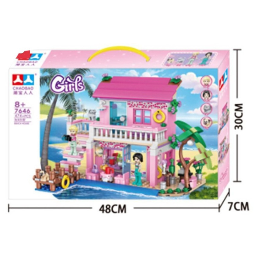 Đồ chơi xếp hình Girls 7646 lắp ráp mô hình ngôi nhà biệt thự công chúa màu hồng cho bé gái 474 chi tiết