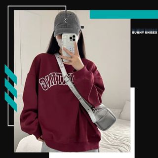 Áo sweater nữ nỉ bông màu đỏ đô form rộng Deliz oversize mặc đôi với người yêu dày ấm basic phong cách hàn quốc BUNNY