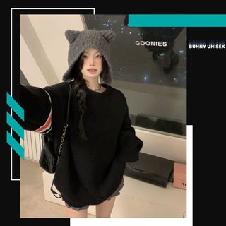 Áo len nam nữ cổ tròn dày ấm dài tay form rộng deliz len thu đông tông màu basic BUNNY
