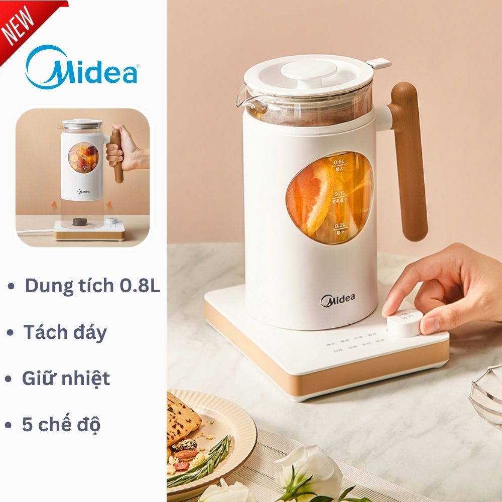 MIDEA - Bình ấm đun nước, pha trà YS06P501, phiên bản mới nhất, thiết kế sang trọng, phù hợp cho văn phòng, gia đình,...