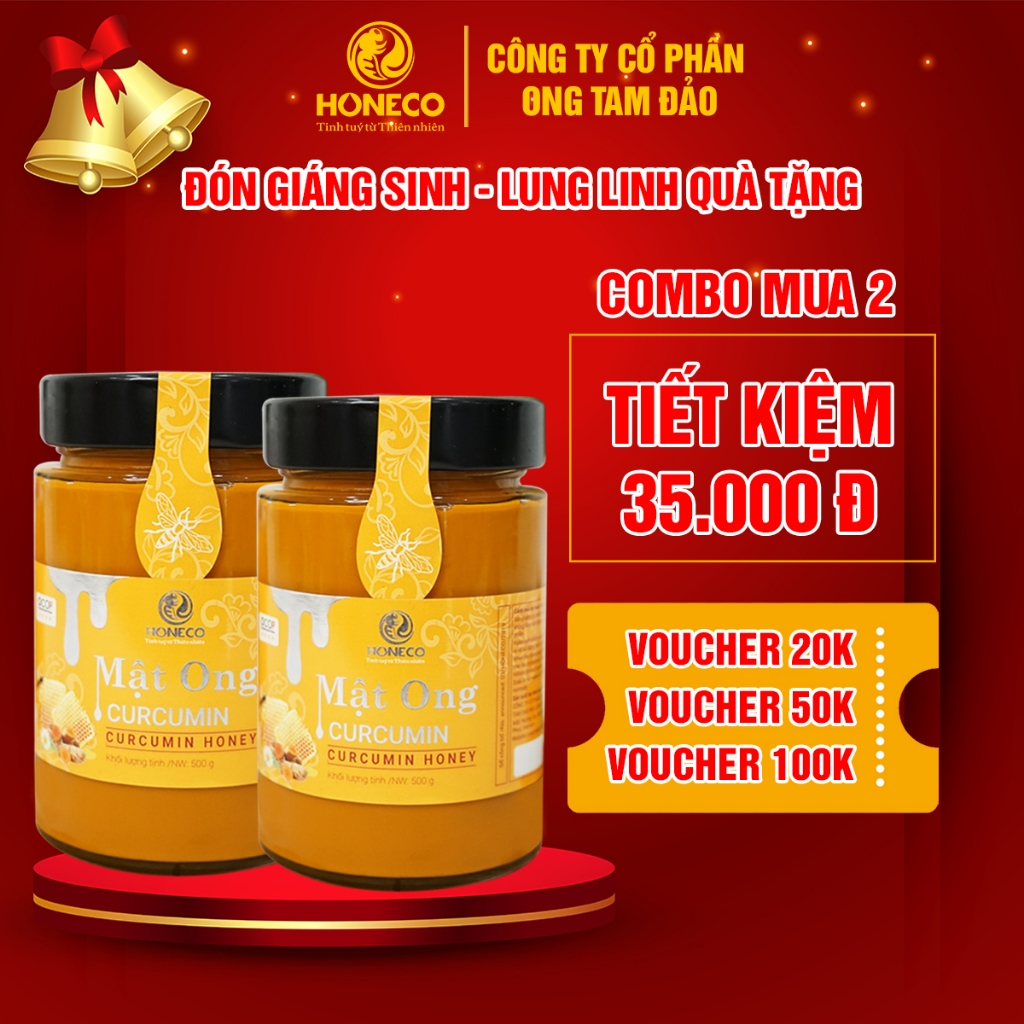 COMBO 2 Hũ Mật ong nghệ Curcumin Honeco 500g