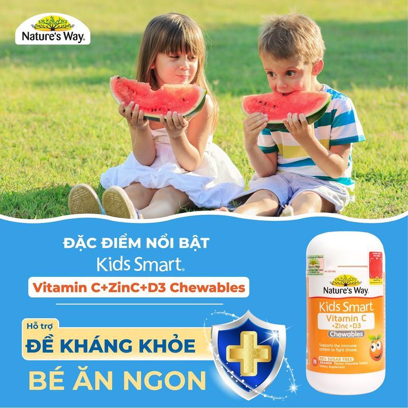 Viên Nhai Nature’s Way Kids Smart Vitamin C+ZinC+D3 Chewable Tablets Bổ Sung Vitamin Cho Bé Phát Triển Toàn Diện 75 Viên