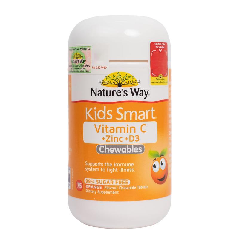 Viên Nhai Nature’s Way Kids Smart Vitamin C+ZinC+D3 Chewable Tablets Bổ Sung Vitamin Cho Bé Phát Triển Toàn Diện 75 Viên