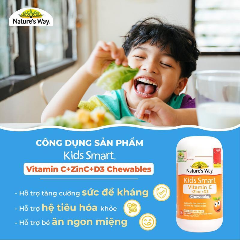 Viên Nhai Nature’s Way Kids Smart Vitamin C+ZinC+D3 Chewable Tablets Bổ Sung Vitamin Cho Bé Phát Triển Toàn Diện 75 Viên