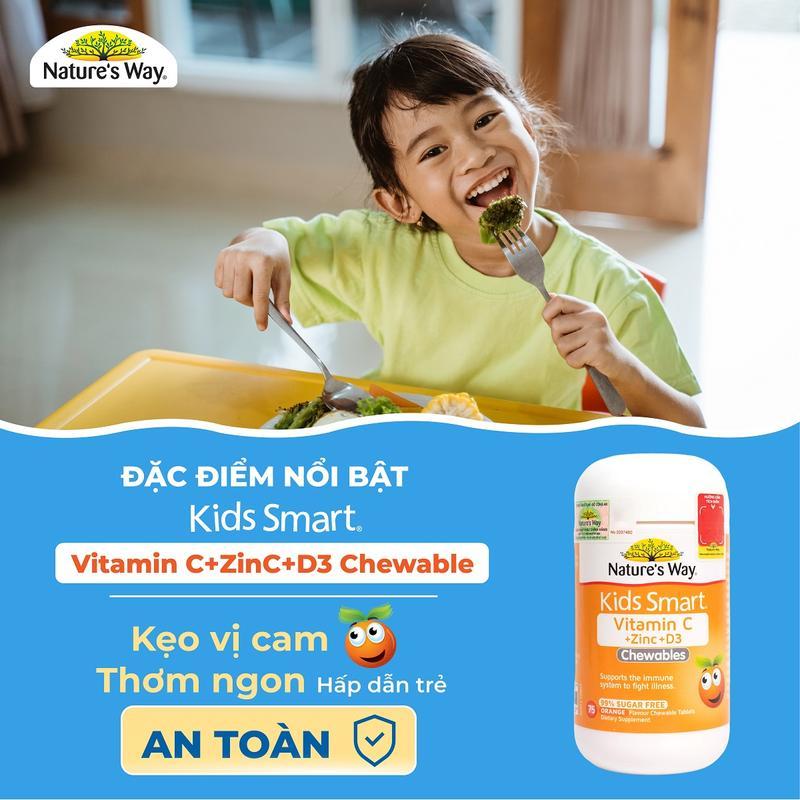 Viên Nhai Nature’s Way Kids Smart Vitamin C+ZinC+D3 Chewable Tablets Bổ Sung Vitamin Cho Bé Phát Triển Toàn Diện 75 Viên