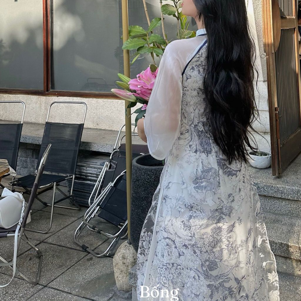 Áo dài cách tân BỐNG thiết kế kèm quần