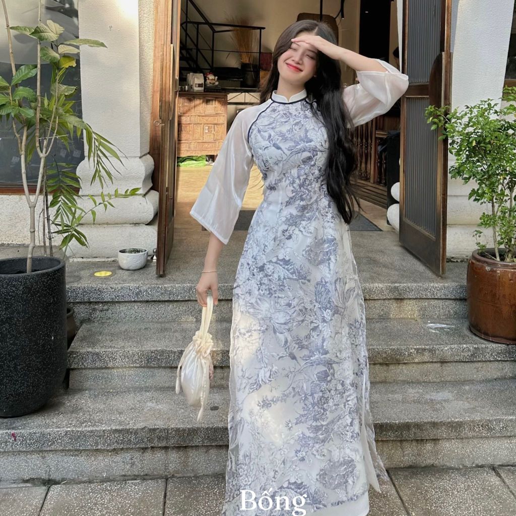 Áo dài cách tân BỐNG thiết kế kèm quần