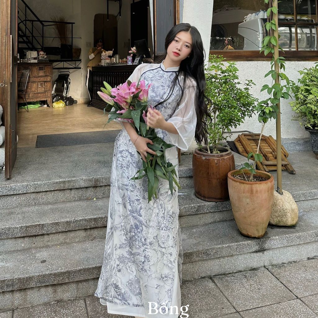 Áo dài cách tân BỐNG thiết kế kèm quần