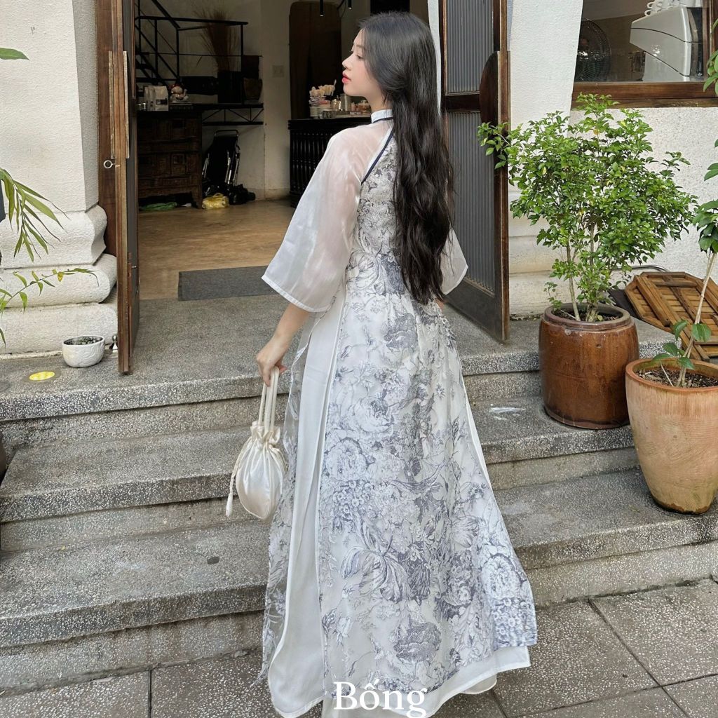 Áo dài cách tân BỐNG thiết kế kèm quần