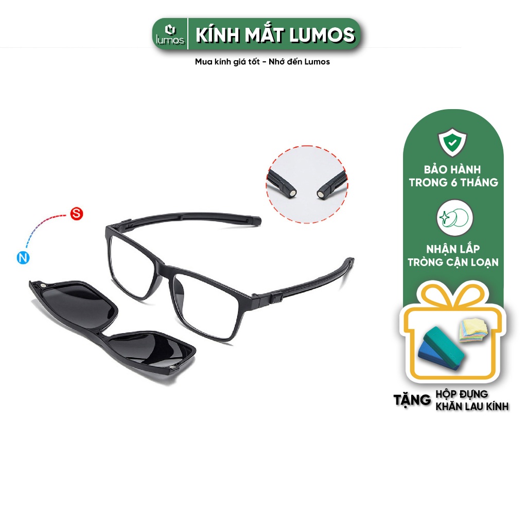 Kính cận râm Lumos thể thao nam châm 5in1 gọng dẻo siêu bền kèm 5 mắt kính mát di động chống tia UV cao cấp KTT01