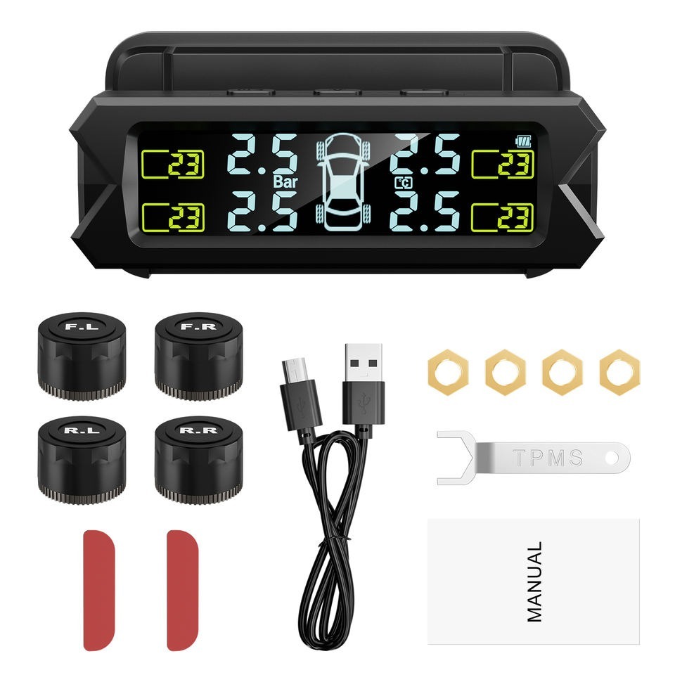 TPMS Cảm biến áp suất lốp TS19X 6 Bar/87 PSI năng lượng mặt trời, sử dụng chip Junjie đo chính xác và độ nhạy cao