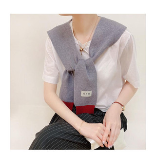 Khăn choàng giả áo vắt vai nữ có nút vintage nữ tính màu ghi viền đỏ chất len dệt kim cao cấp mềm mịn phong cách cá tính