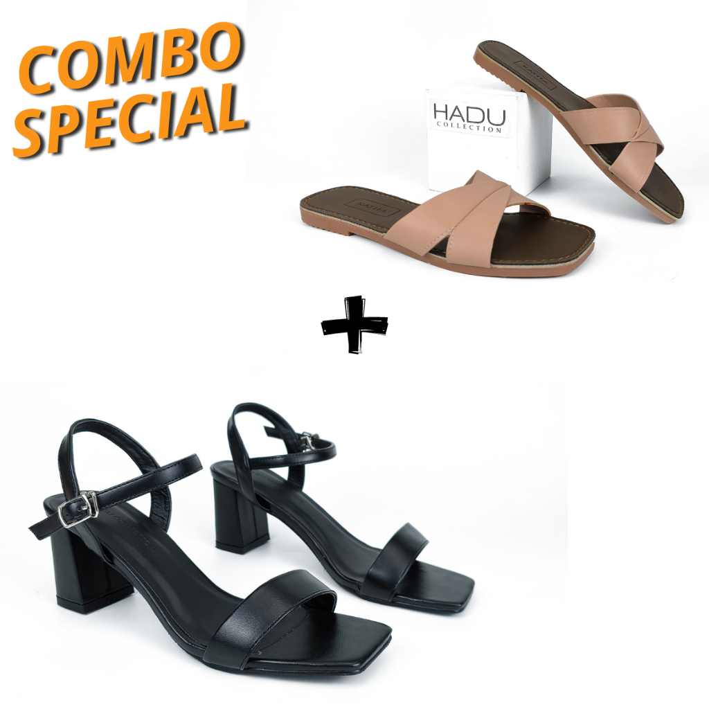 Combo HADU Basic Giày Sandal Cao Gót 5P HS502 Và Dép Bệt Nữ K116D Hàng Cao Cấp Bảo Hành 24T