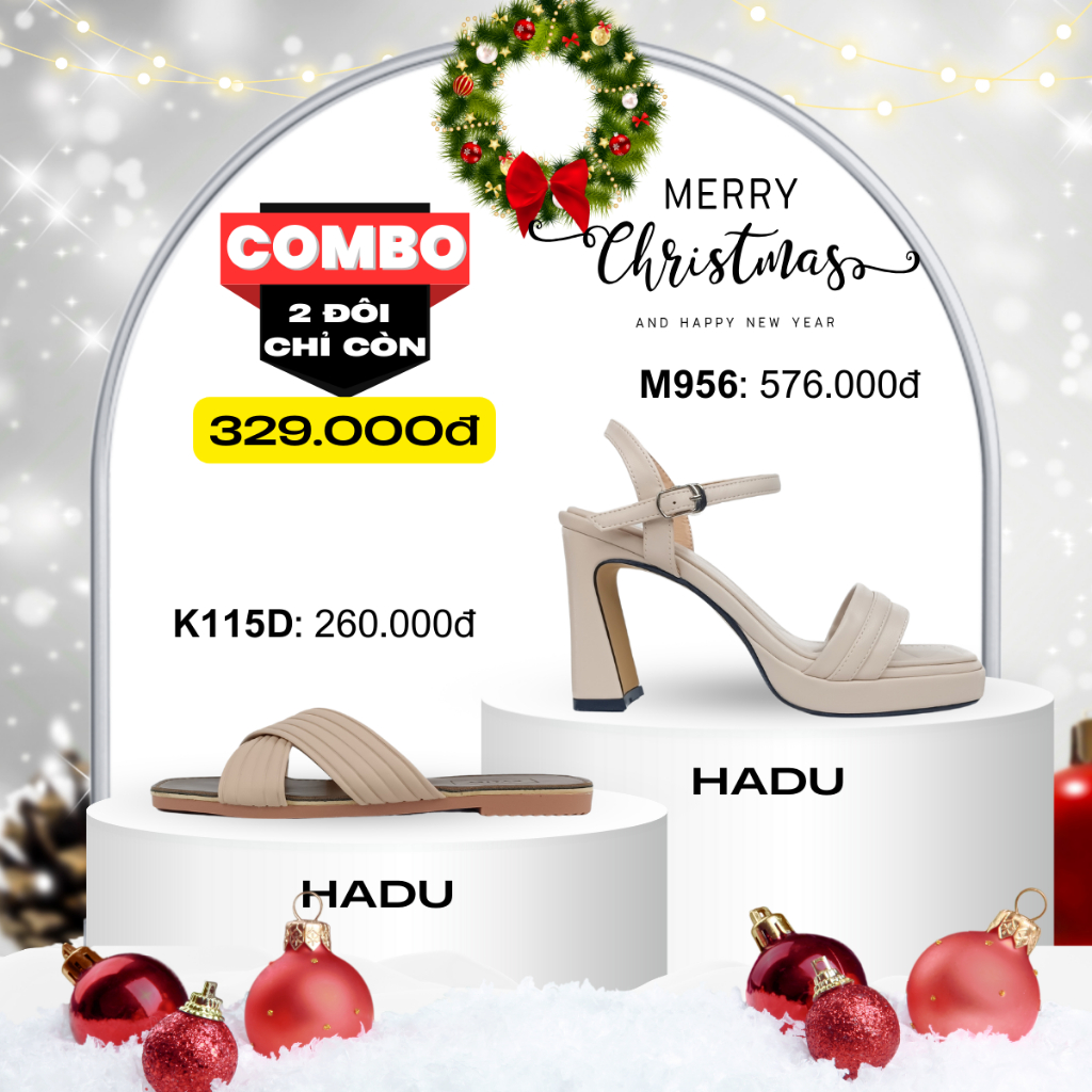 Combo HADU Office Giày Sandal Cao Gót 9P M956 Và Dép Bệt Nữ Mang Văn Phòng K115D Hàng Cao Cấp Bảo Hành 24T