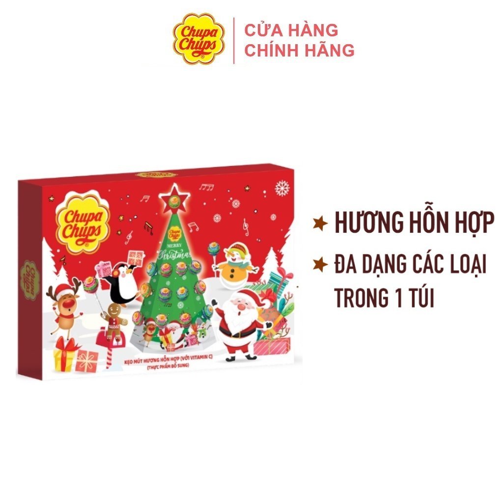 Hộp kẹo mút Cây Thông Giáng Sinh Chupa Chups hương hỗn hợp (với Vitamin C) (25 que)