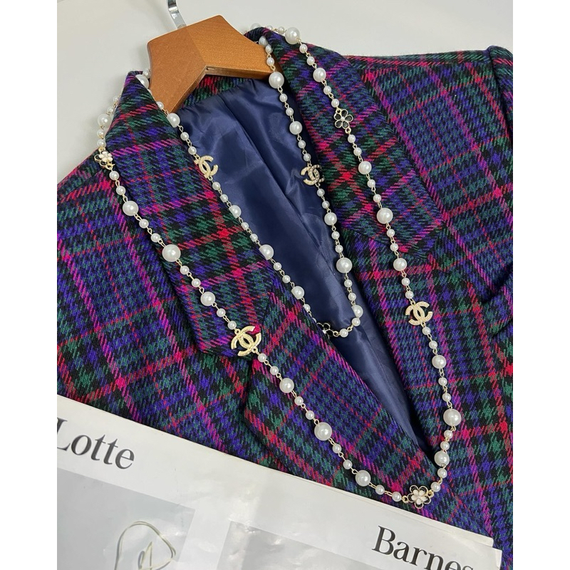 Áo blazer 2hand kẻ caro tím 100% lông cừu made in Japan
