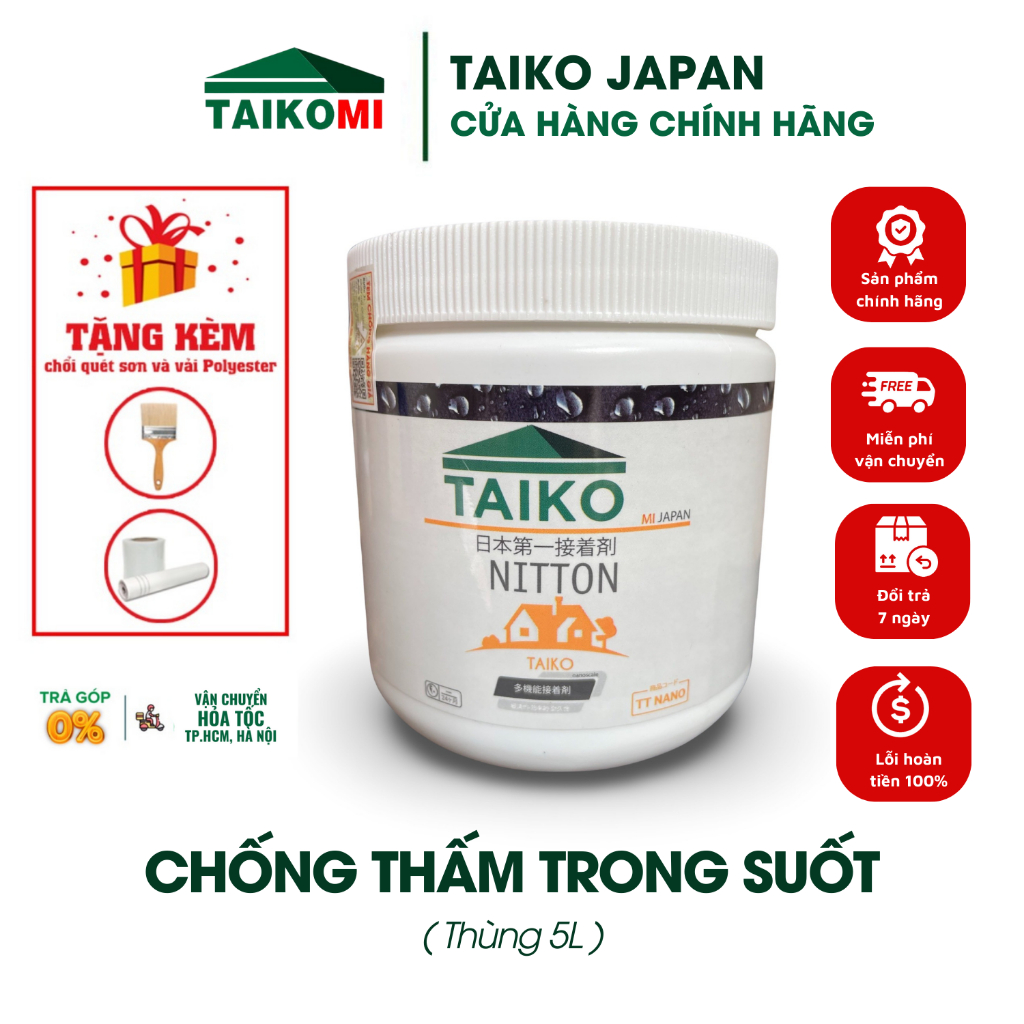 Keo chống thấm TAIKO trong suốt - Chống thấm sàn mái, mái tôn, mái ngói, máng xối, gỗ công nghiệp(5 kg)