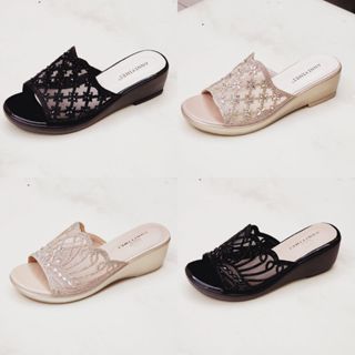 Dép Trung Niên Đế Xuồng 5cm Quai Lưới Đính Xoàn, Dép Đi Tiệc Quà Tặng Mẹ Cao Cấp A6851 A6852 A6852 6033 598-006 8125