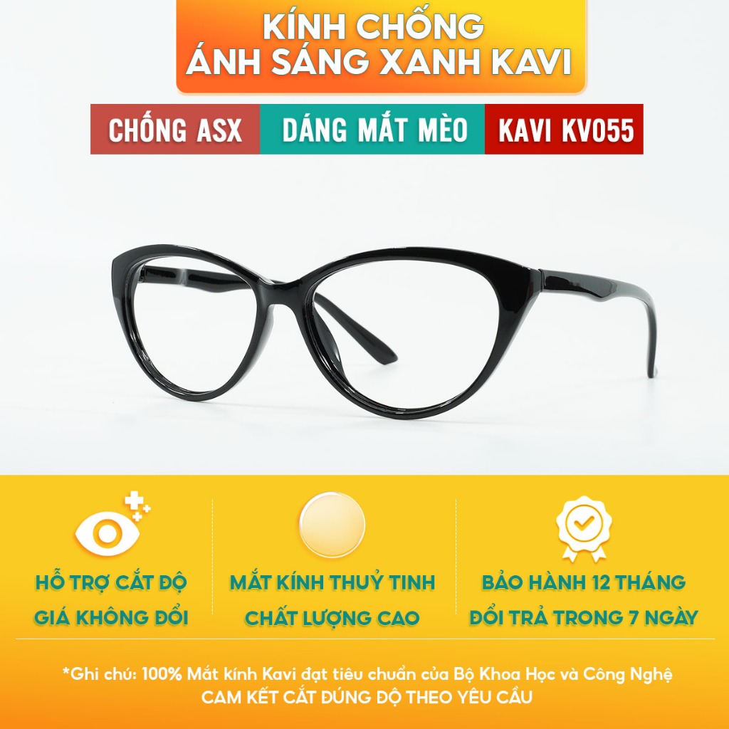 Kính Mắt Mèo Kavi KV055 Chống Ánh Sáng Xanh Bảo Vệ Mắt, Chất Liệu Nhựa Dẻo Tr90 Bền Bỉ