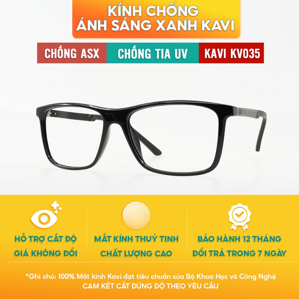 Kính chống nhức mỏi mắt khi làm việc với máy tính, tròng kính chống ánh sáng xanh 0 độ Kavi KV035