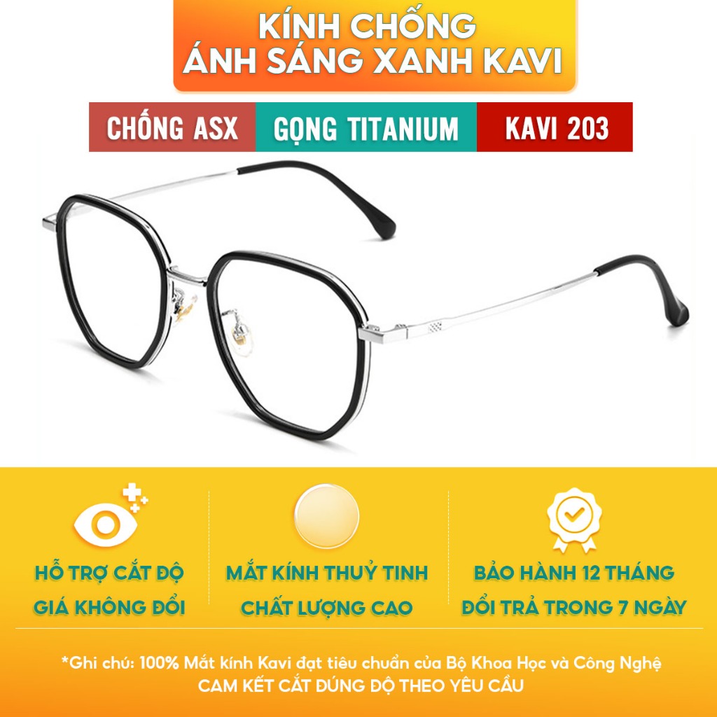Kính Chống Ánh Sáng Xanh KAVI 203 Gọng Titanium Hàn Quốc, Phong Cách 2 Viển Retro Tạo Điểm Nhấn Trên Khuôn Mặt