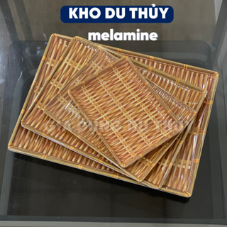  Dĩa tre vuông nhiều size chất liệu nhựa melamine nhựa phíp giả mây tre thiết kế hiện đại giúp trình bày món ăn đẹp mắt 