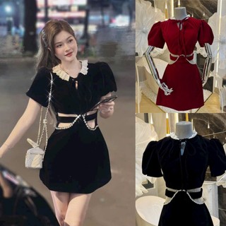 Đầm nhung khoét eo đính đá sang chảnh đi chơi tết Đầm nhung dự tiệc sang trọng Bigsize KN từ 50kg đến 100kg DCL2