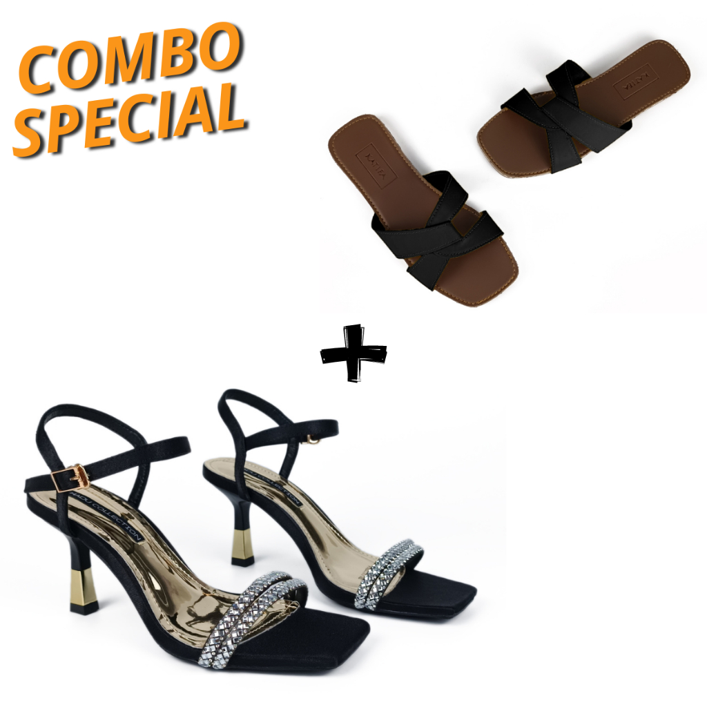 Combo HADU Younger Sandal Cao Gót 7P Đính Đá M7120 và Dép Bệt Nữ K114D Hàng Cao Cấp Bảo Hành 24T