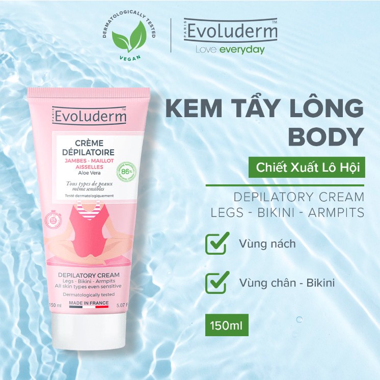 Kem tẩy lông toàn thân Evoluderm Crème Dépilatoire Jambes - Maillot -Aisselles 150ml