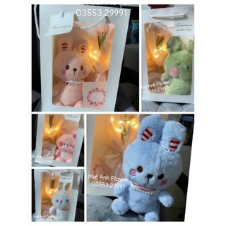 SET THỎ BÔNG+ BÓ HOA TULIP+ĐÈN LOVE,THIỆP,TÚI GIẤY