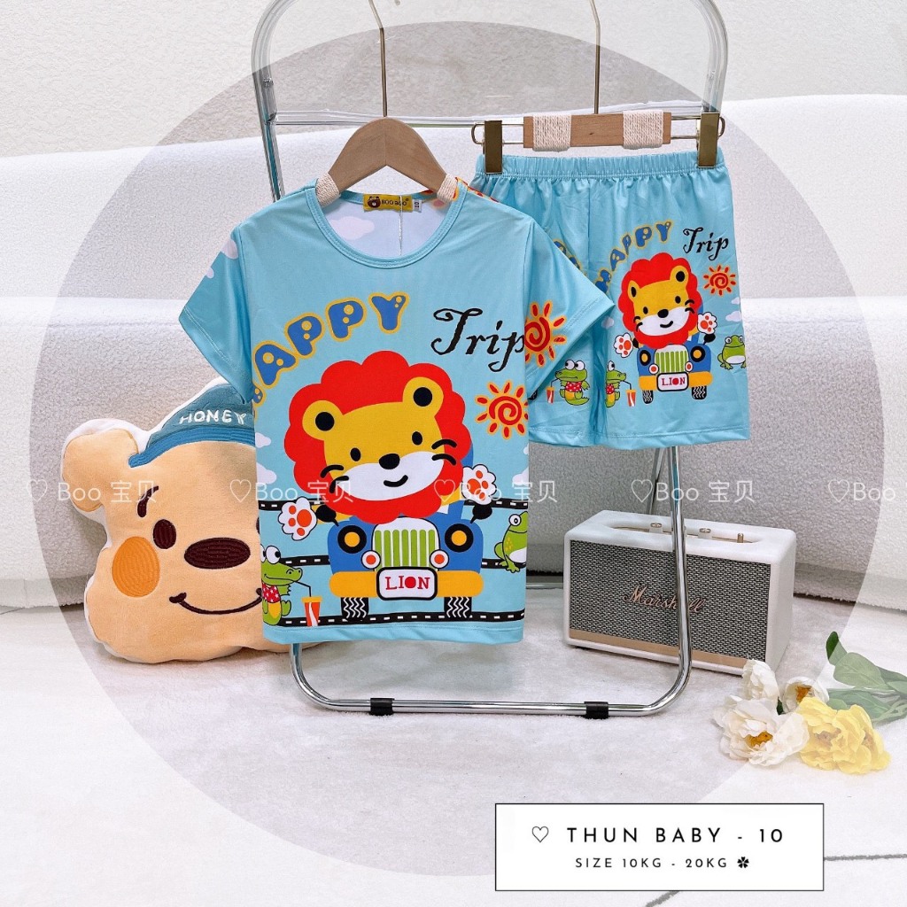 (14-20kg) Đồ bộ baby đùi cho bé gái-bé trai thun lạnh in hoạt hình 3D BOO BOO. drap gối codipa