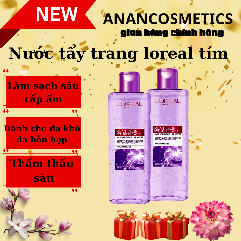Nước tẩy trang loreal tím 400ml chính hãng dành cho da dầu da mụn, da khô và da nhậy cảm