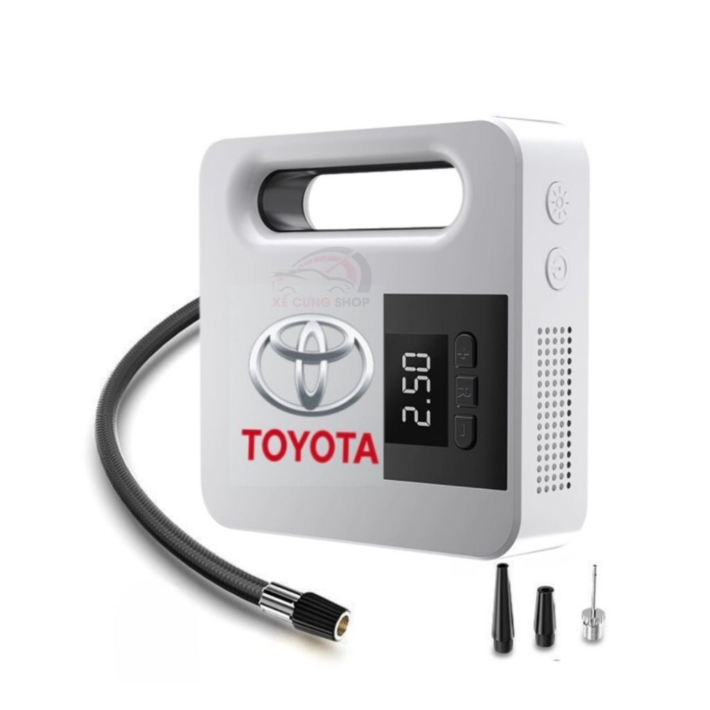 Bơm lốp ô tô Toyota điện tử tự ngắt, máy bơm lốp oto xe hơi 12v có đồng hồ hiển thị áp suất lốp, đèn LED chiếu sáng
