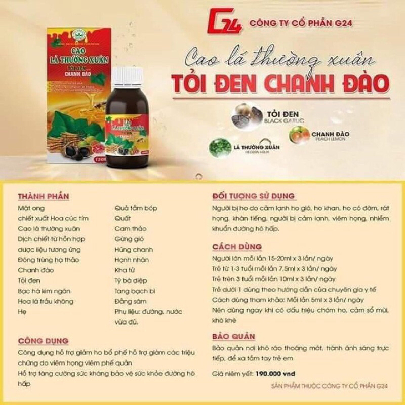 SIRO HO CAO LÁ THƯỜNG XUÂN TỎI ĐEN CHANH ĐÀO