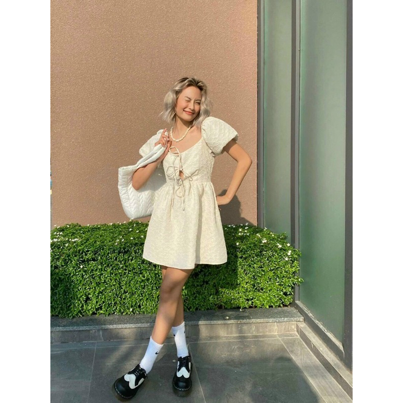 Đầm babydoll xốp kem tiểu thư MYA HOUSE - Dáng xòe vừa phải che mọi khuyết điểm cơ thể