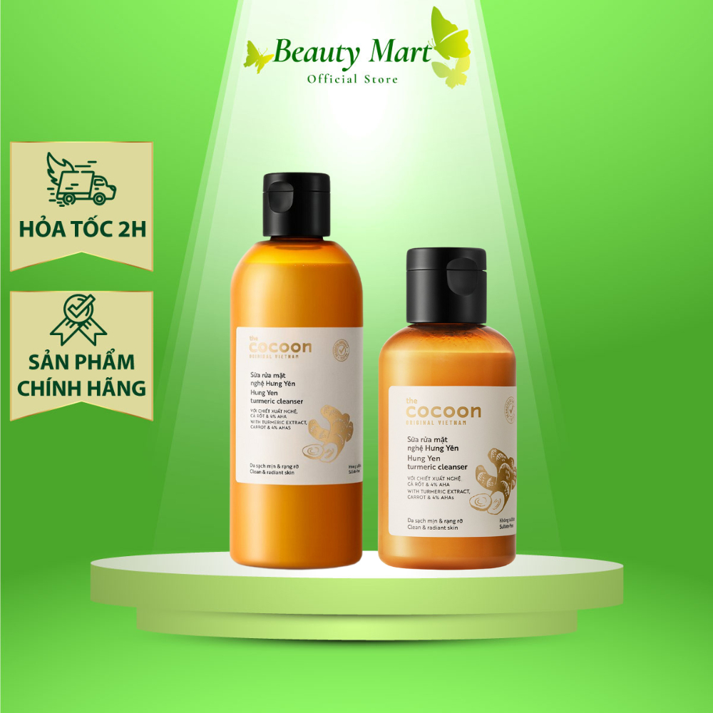 Sữa rửa mặt nghệ Hưng Yên Cocoon 140ml/310ml - Sữa rửa mặt Cocoon giúp da trắng sáng, mịn màng - dùng cho mọi loại da