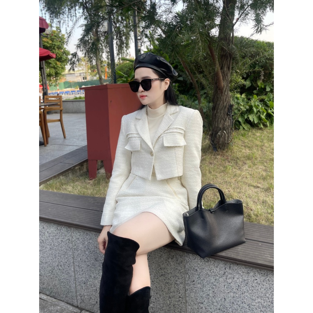 Set áo blazer dạ dáng croptop, chân váy dạ dáng chữ A MYAN DESIGN Avn122301 Vvn122301