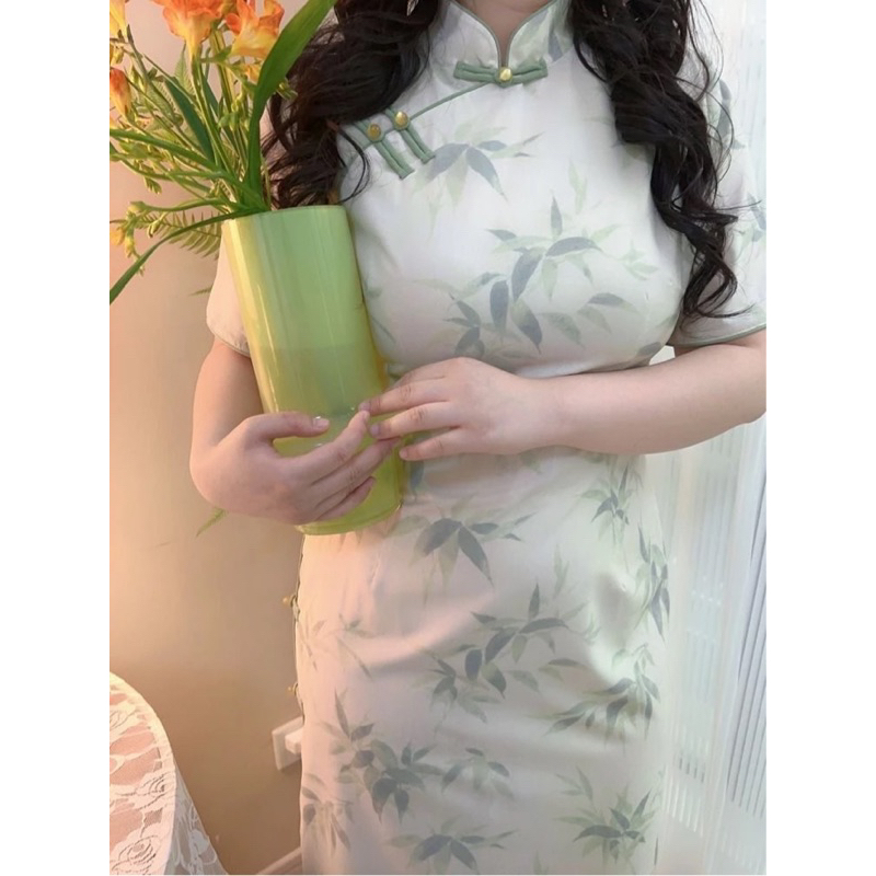 Sườn xám xanh trúc có bigsize size lớn