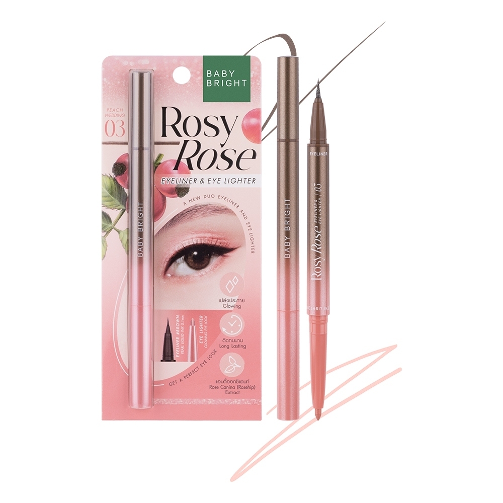 [Thailand] Bút Kẻ Mắt Và Phấn Mắt Gel Baby Bright Rosy Rose 2in1 Màu Đẹp Tiện Dụng