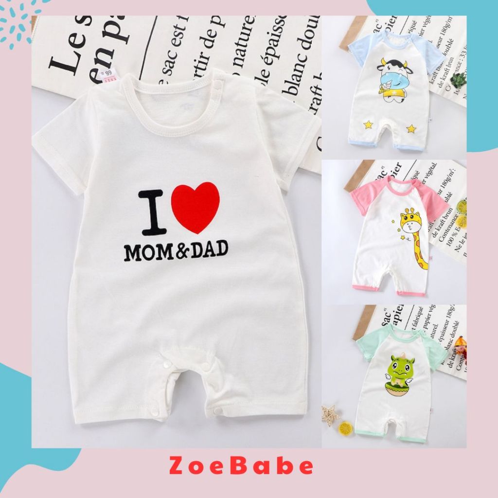 Body Đùi, Bodysuit Ngắn Tay 100% Cotton Thoáng Mát Cho Bé Trai Bé Gái Sơ Sinh Từ 3 - 10kg - Hàng Nhập Quảng Châu